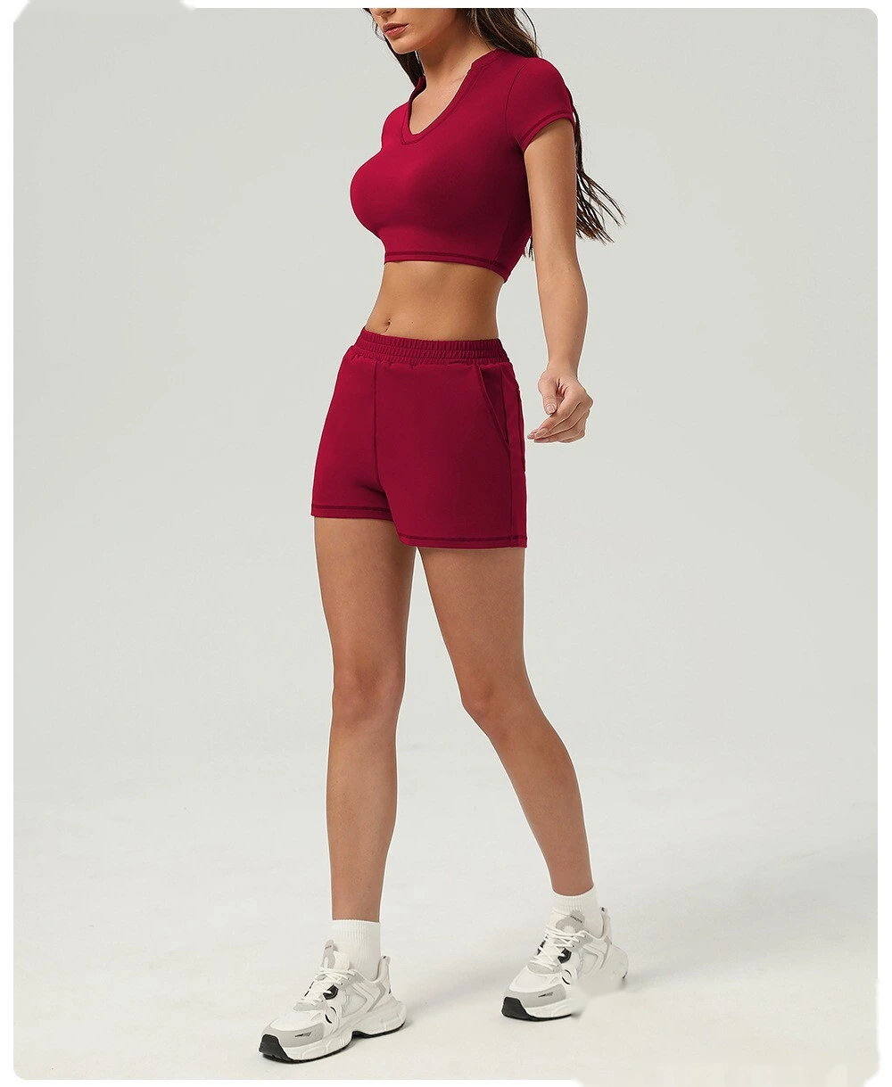 Sports and leisure high waist pocket tight shorts running sports peach hip outdoor fitness shorts female detail