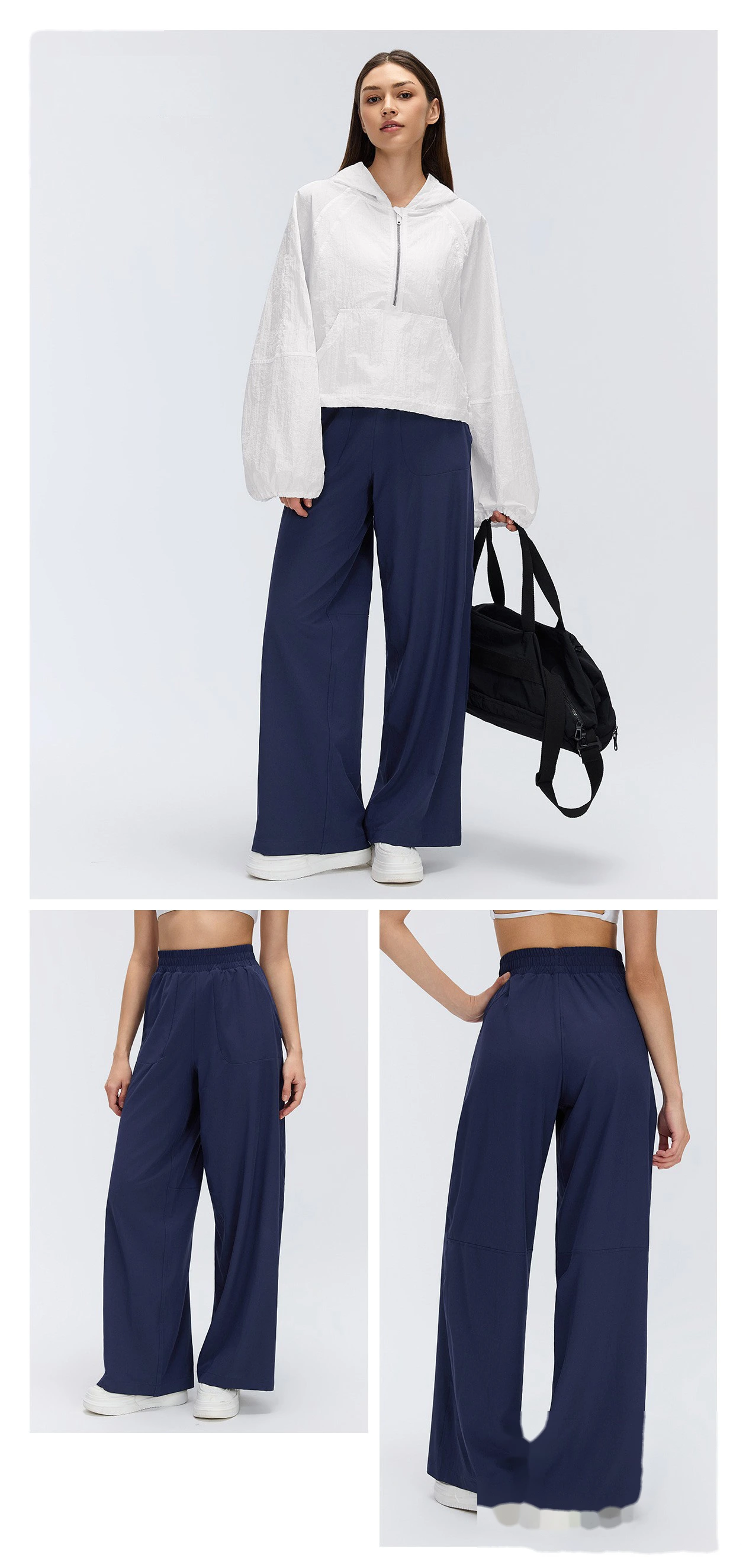 Women’s Custom Spring Summer Thin Breathable Straight Sports Pants Drawstring Loose Slim Casual Wide Leg Pants detail