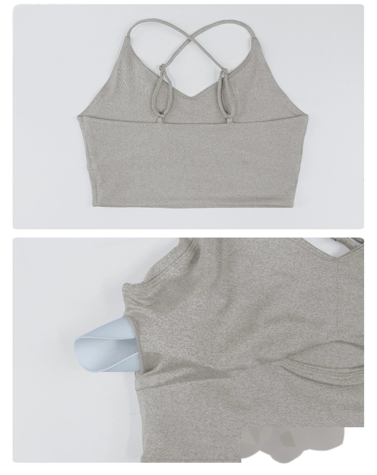 Women's Nude Feel Cutout Thin Strap Sports Bra Shockproof Push Up Racerback for Running Yoga Gym detail