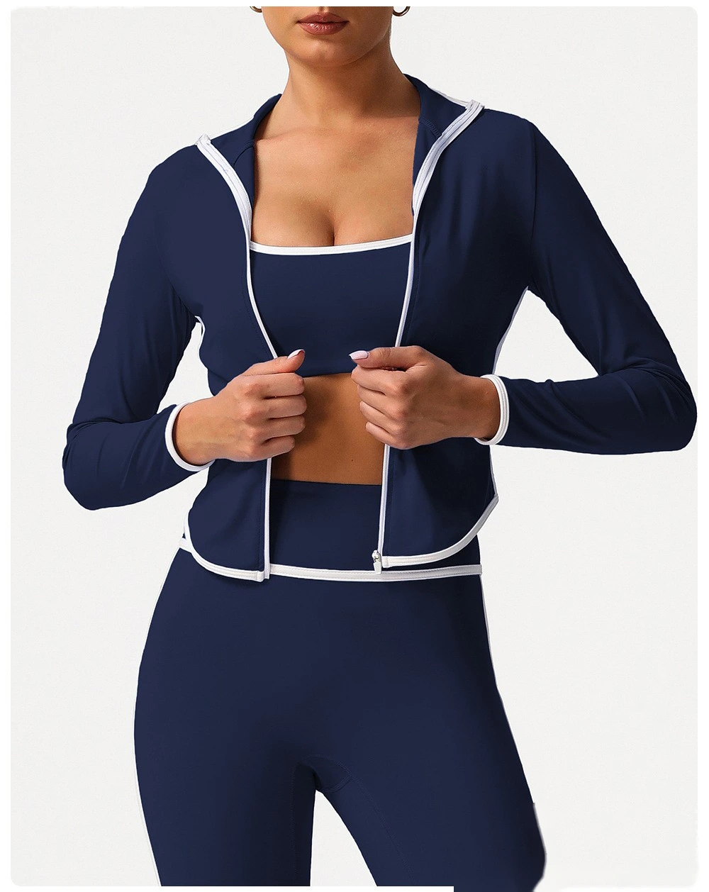 Customize the new contrast zipper yoga clothes women's autumn and winter running fitness coat detail