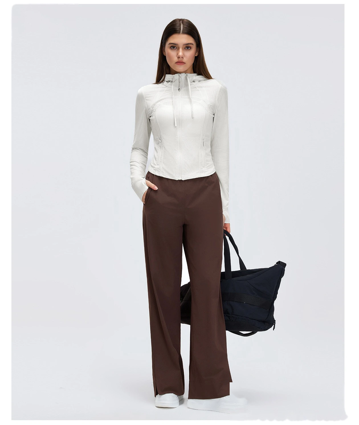 Custom High-Waisted Wide-Leg Pants - Women's Spring-Summer Loose Slimming Solid Casual Sports Trousers detail