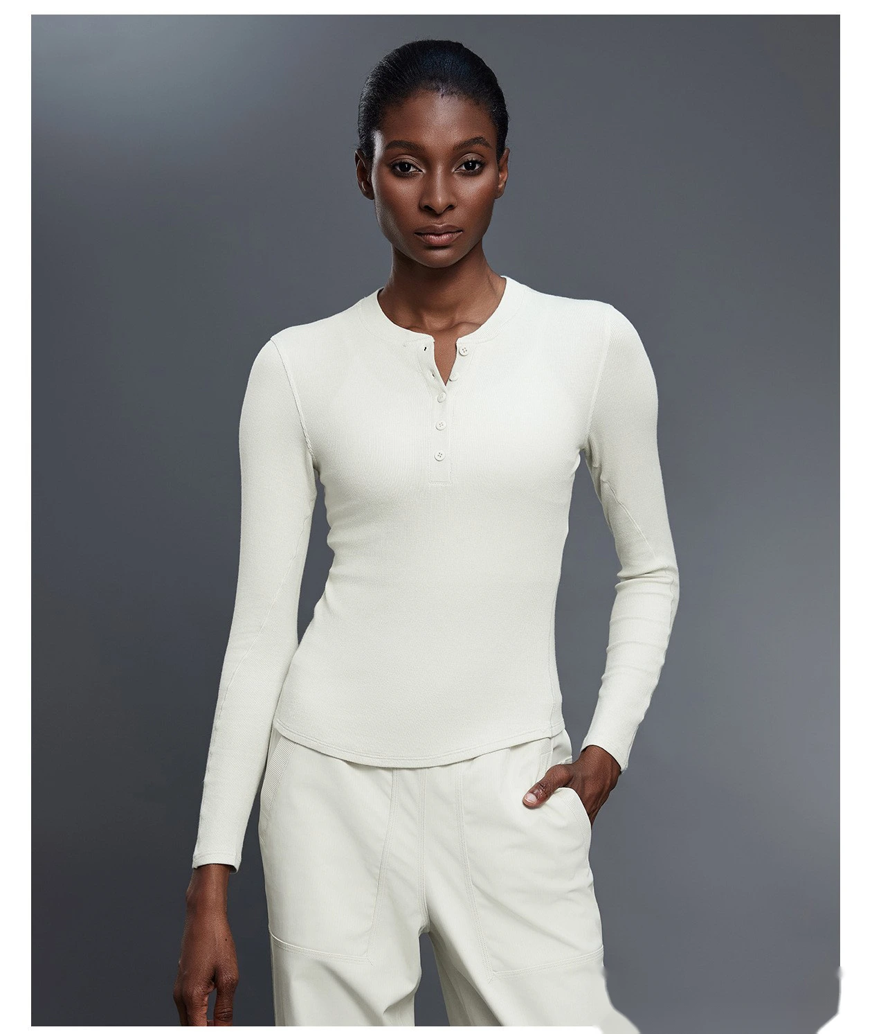 Customized Henry shirt modal skin-friendly sports shirt fitness yoga long sleeve T-shirt women detail