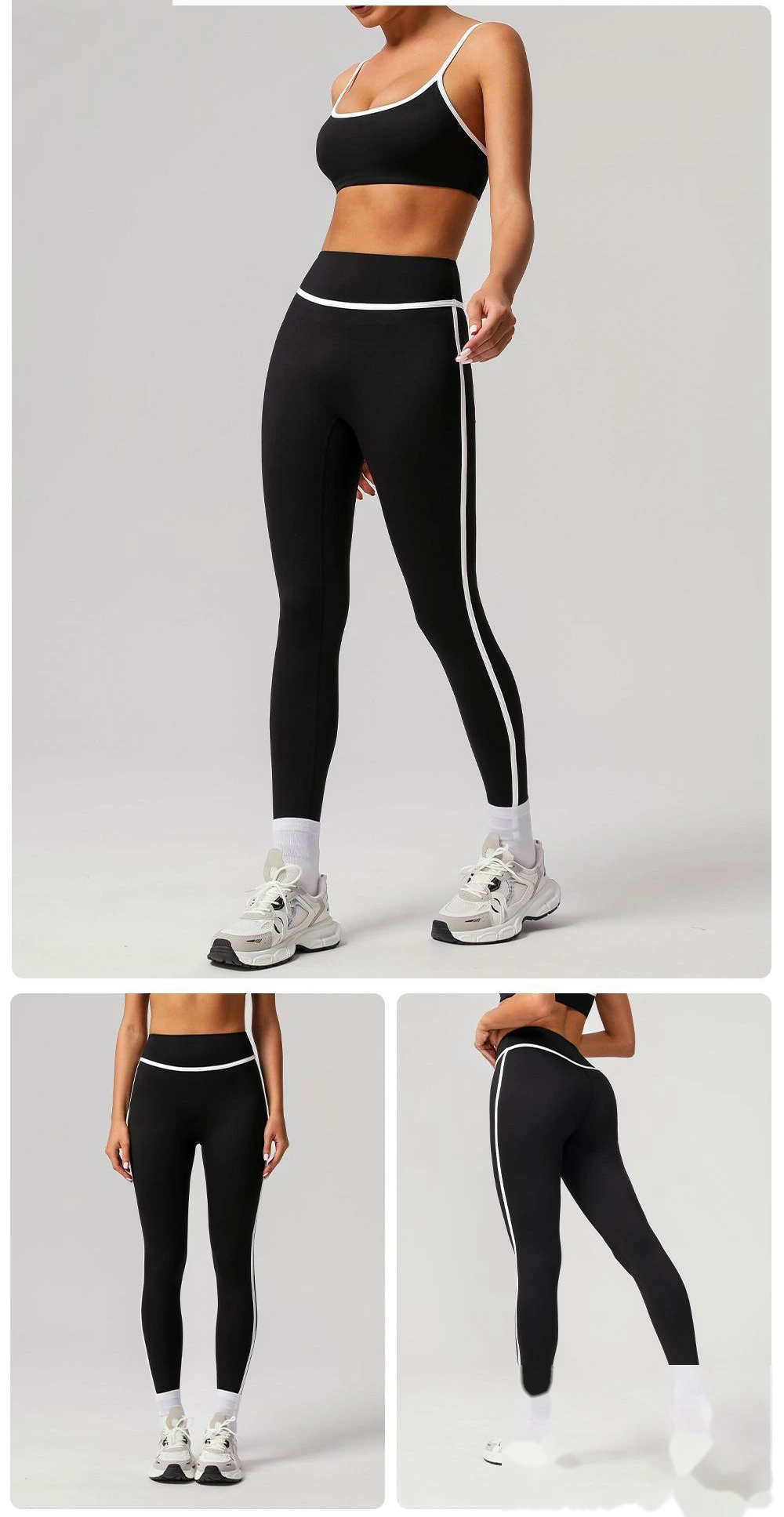 Customize nude contrast high waist yoga pants, run and exercise, and wear tight hip-lifting sports pants detail