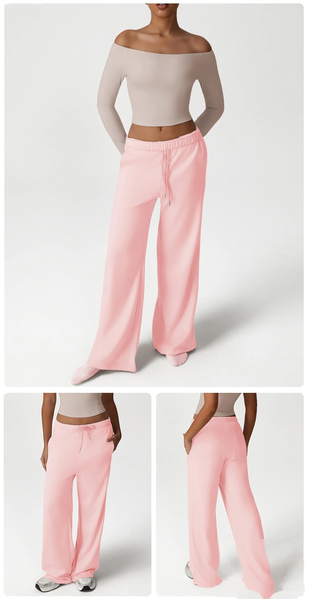 Custom leisure sweatpants loose pocket straight wide-leg pants dance training yoga pants running fitness pants detail