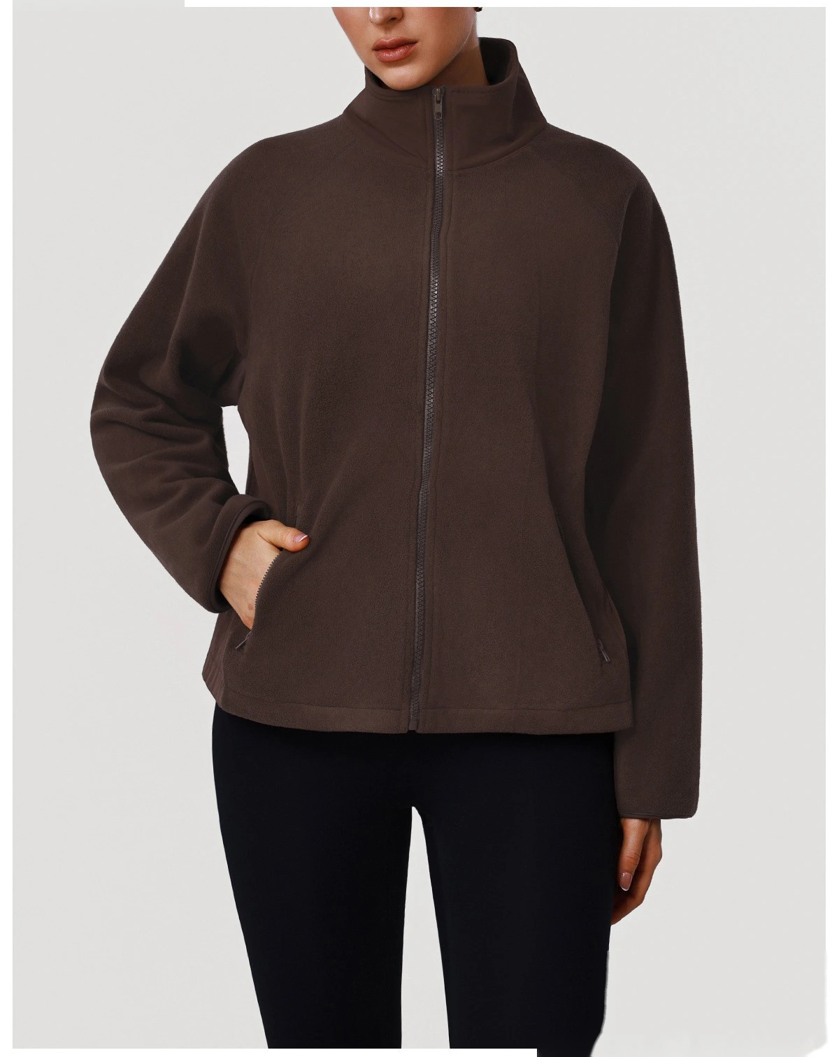 Bulk Custom Women's Fleece Jacket - Winter Warm Loose Fit Open-Front Sports Sweatshirt detail