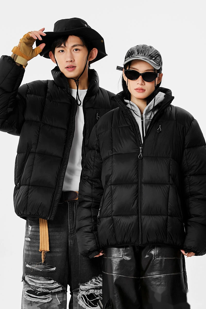 Custom fashion windproof warm pocket men's and women's cotton coat down jacket detail