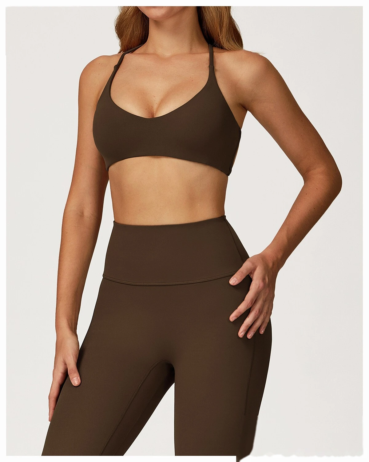 Sports suit women's beautiful back yoga suit tight micro-pull fitness suit detail