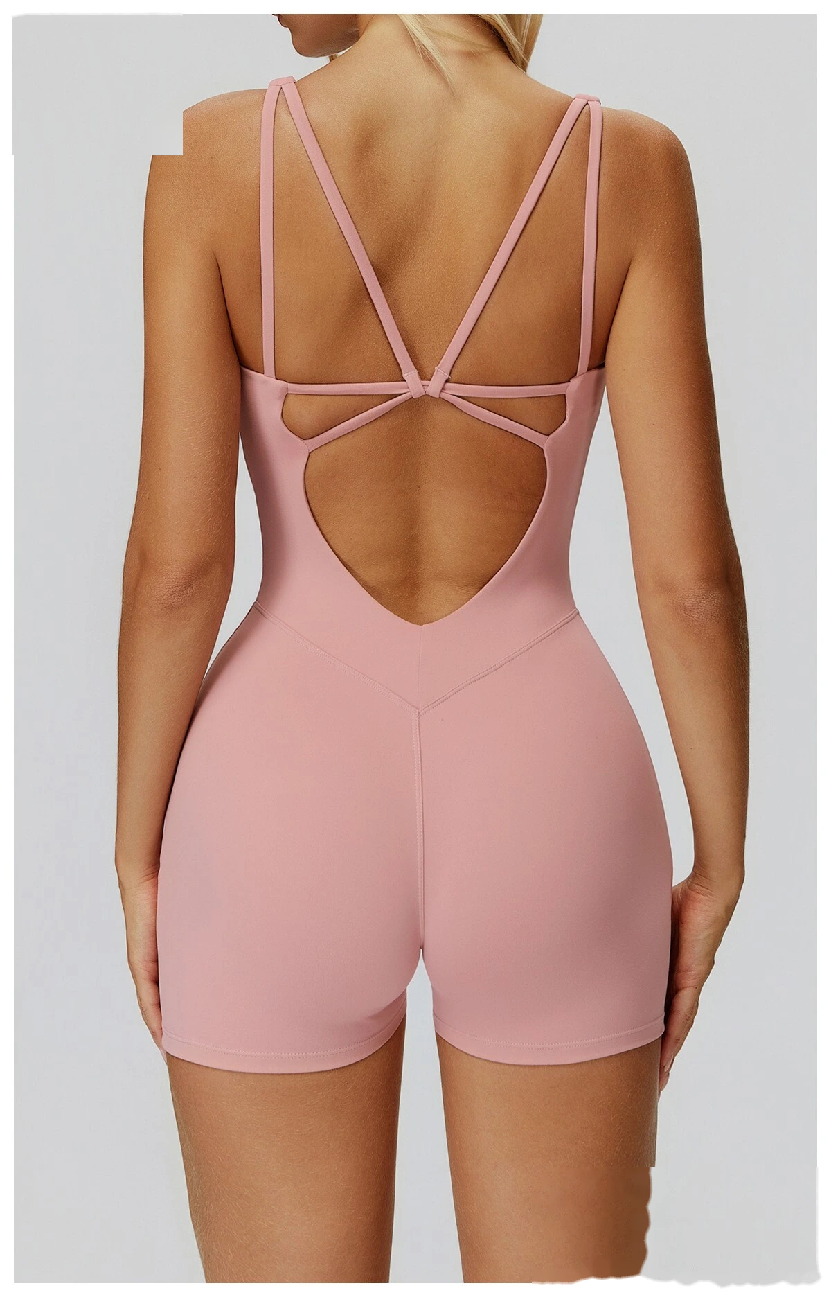 Women's Tight-Fitting Crisscross Back Yoga Bodysuit - Customizable High Elastic Short-Length One-Piece for Yoga, Running detail