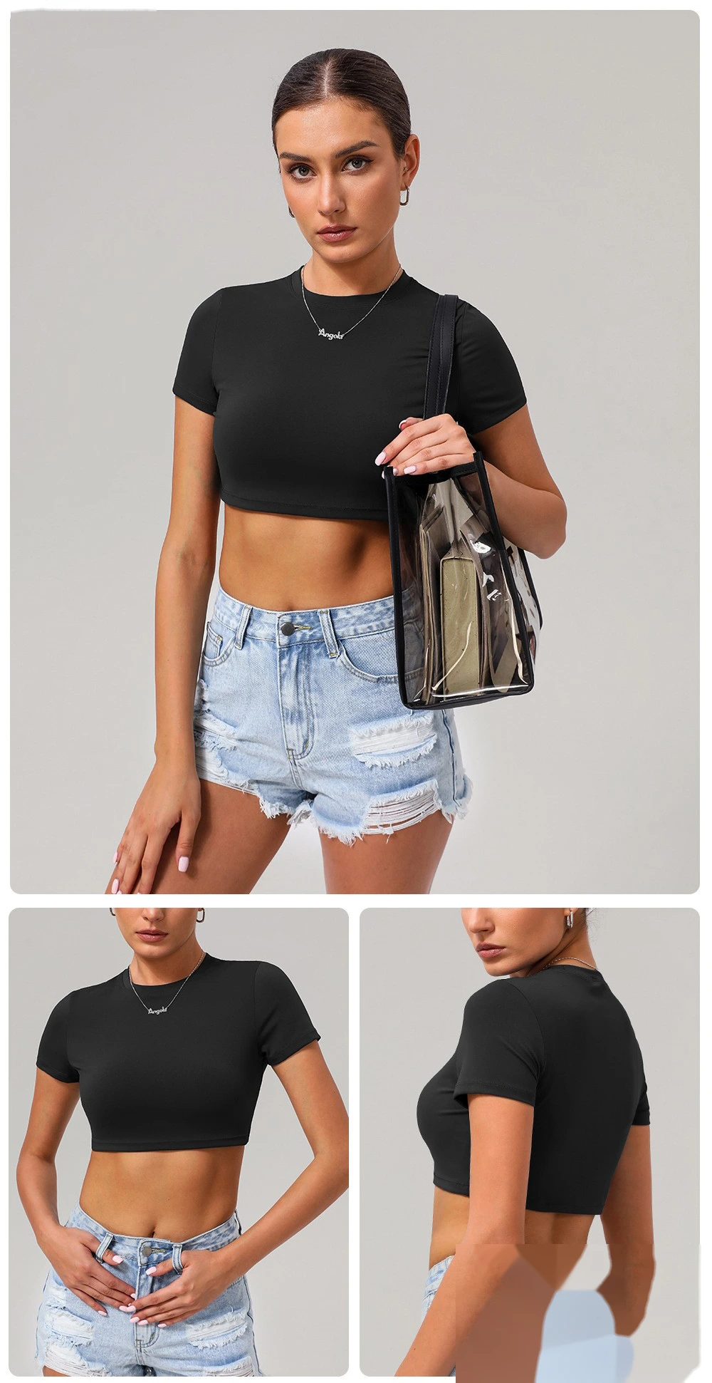 Customized tight-fitting yoga short-sleeved women's sports short-sleeved fitness clothes short-sleeved tops detail