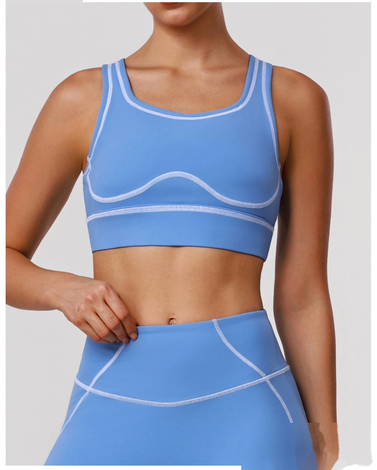 Custom Color Block Yoga Sports Bra - Shockproof Cutout Open Back Padded Workout Tank Top detail