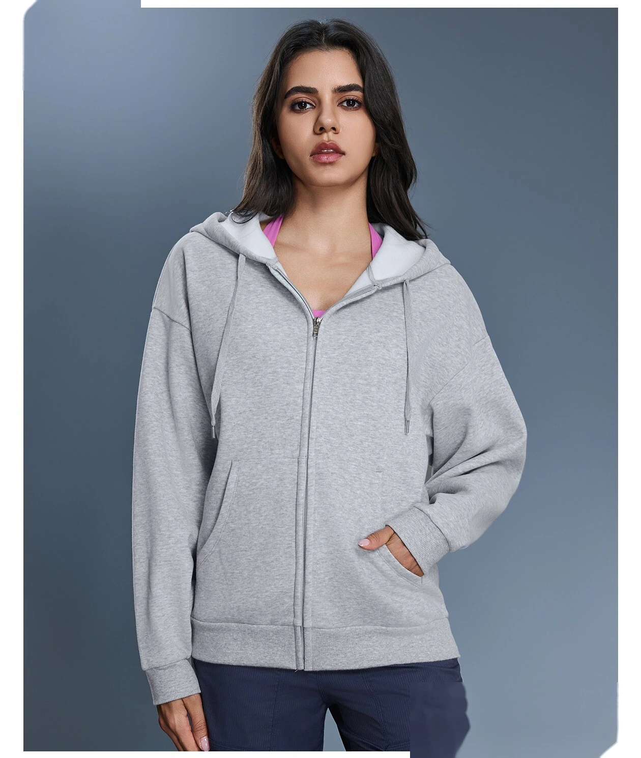 Custom Women's Winter Fleece Hoodie | Windproof Warm, Loose Slim, Zip-Up Cardigan Jacket detail