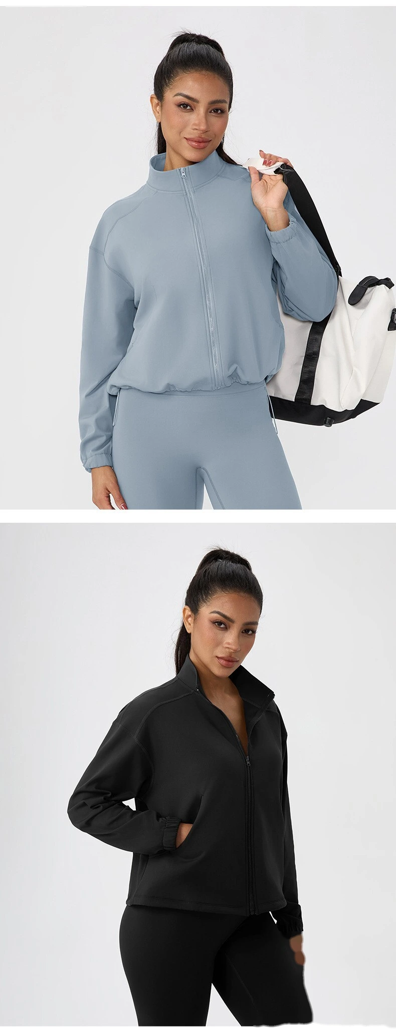 Custom Women's Winter Fleece Yoga Jacket | Stand Collar Zipper, Warm, for Outdoor Running & Fitness detail