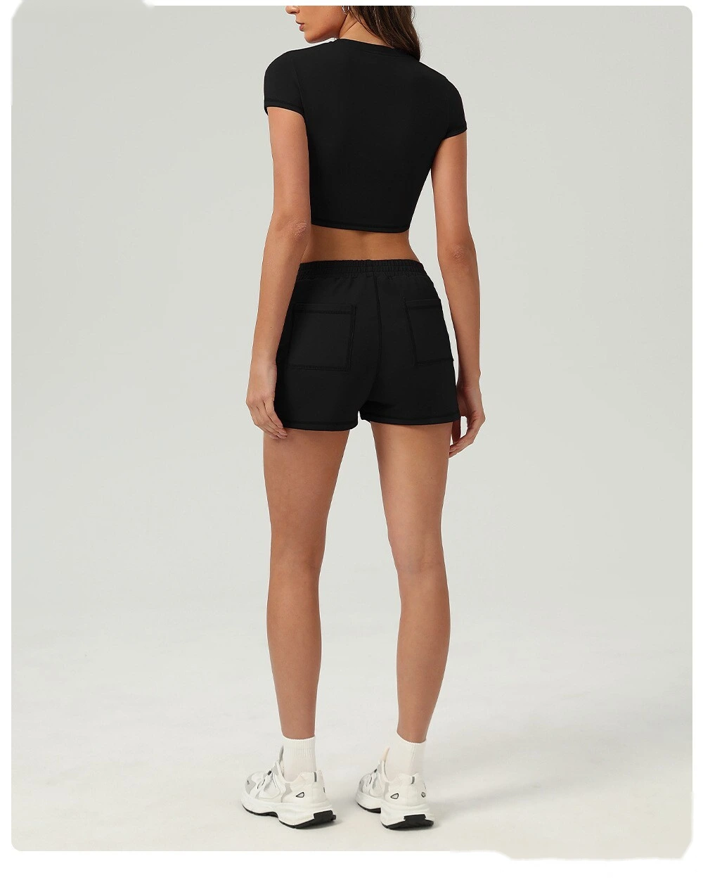 Sports and leisure high waist pocket tight shorts running sports peach hip outdoor fitness shorts female detail