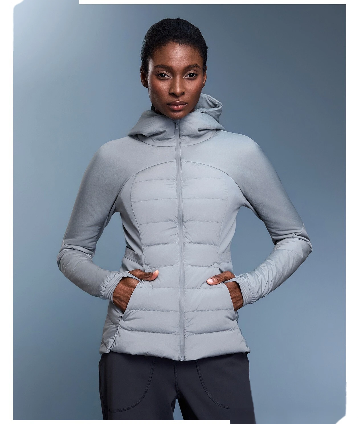 Custom Women's Lightweight White Duck Down Sports Jacket - Slim-Fit, Warm Running Puffer Coat detail