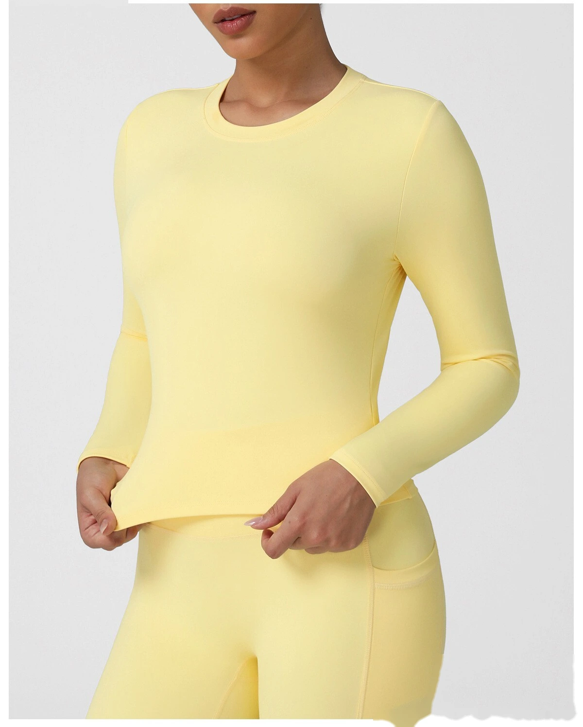 Customized autumn tight high elastic round neck long sleeve T-shirt running outdoor sports yoga top woman detail