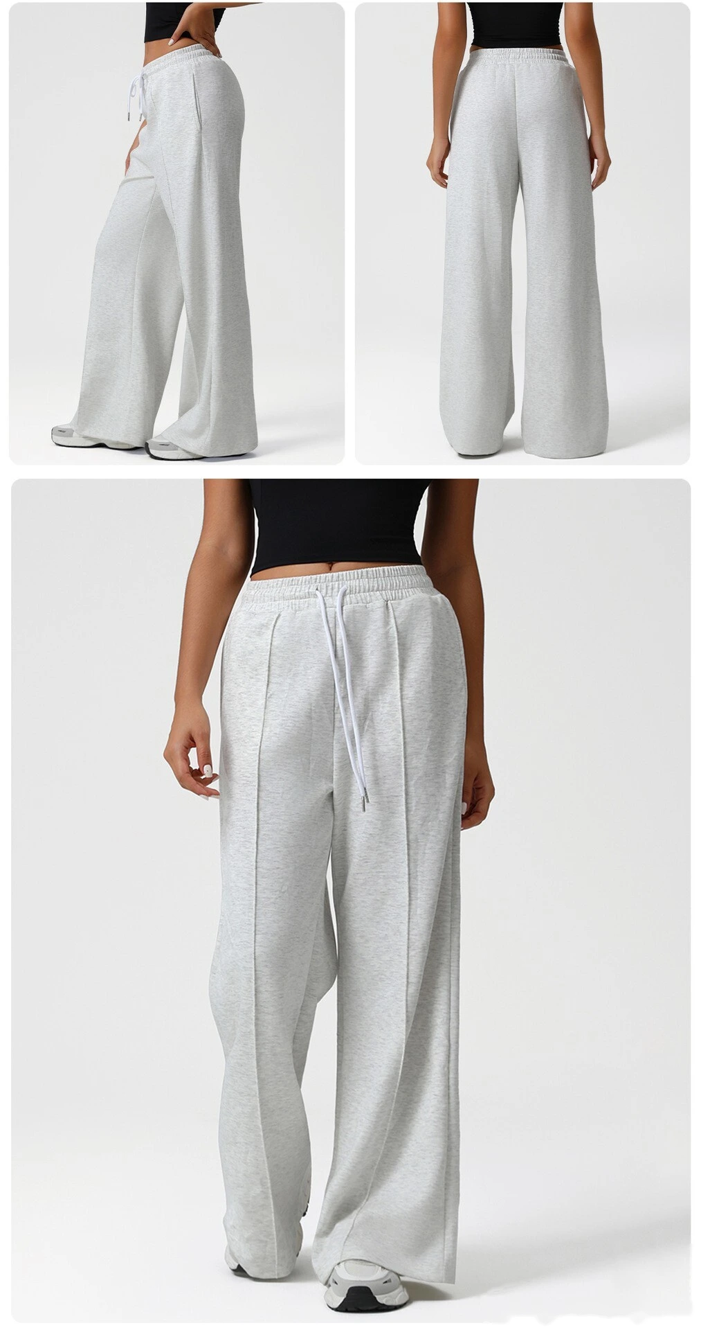 Europe and America new high waist drawstring sports casual pants Yoga wide-leg pants loose casual pants detail