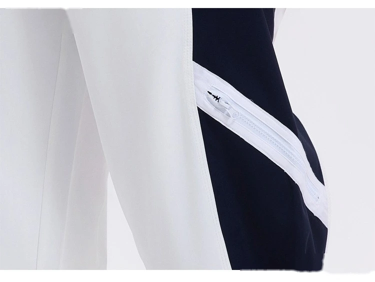 Custom-made windproof woven contrast sports pants women's zipper split toe casual pants detail