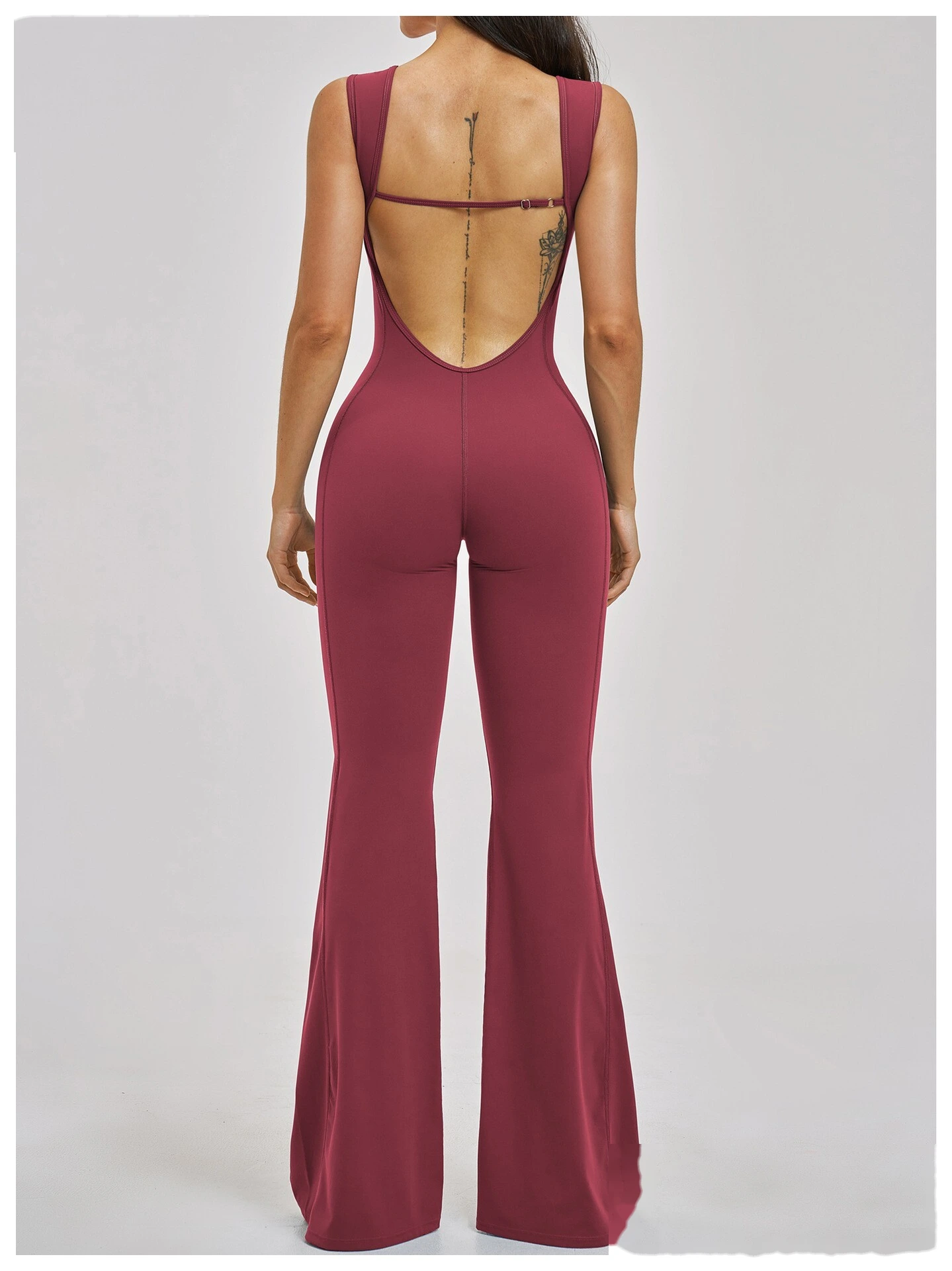 Custom Women’s Flared Leg Yoga One-Piece Outfit Beauty Back Slim Fit Fitness Gym Bodysuit Sport Jumpsuit detail