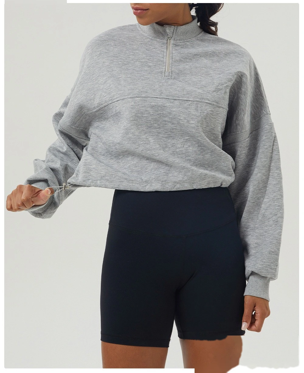 Custom autumn and winter sweater sports fitness long sleeve yoga clothes half zipper loose sweater woman detail