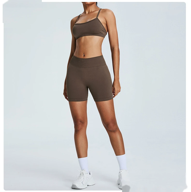 Seamless yoga shorts women's three-point high waist sweatpants nude quick-drying fitness yoga clothes - allni detail