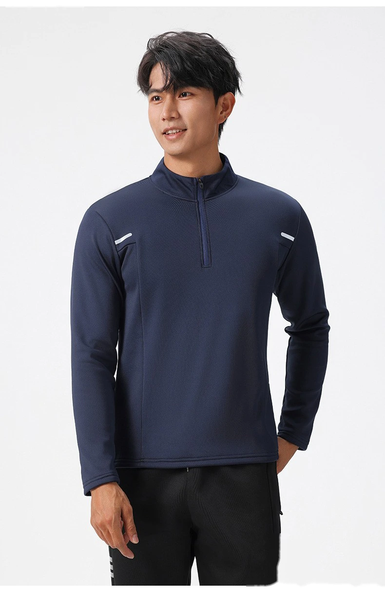 Customized men's spring and autumn sportswear fitness fishing running collar half zipper sports long sleeve T-shirt detail