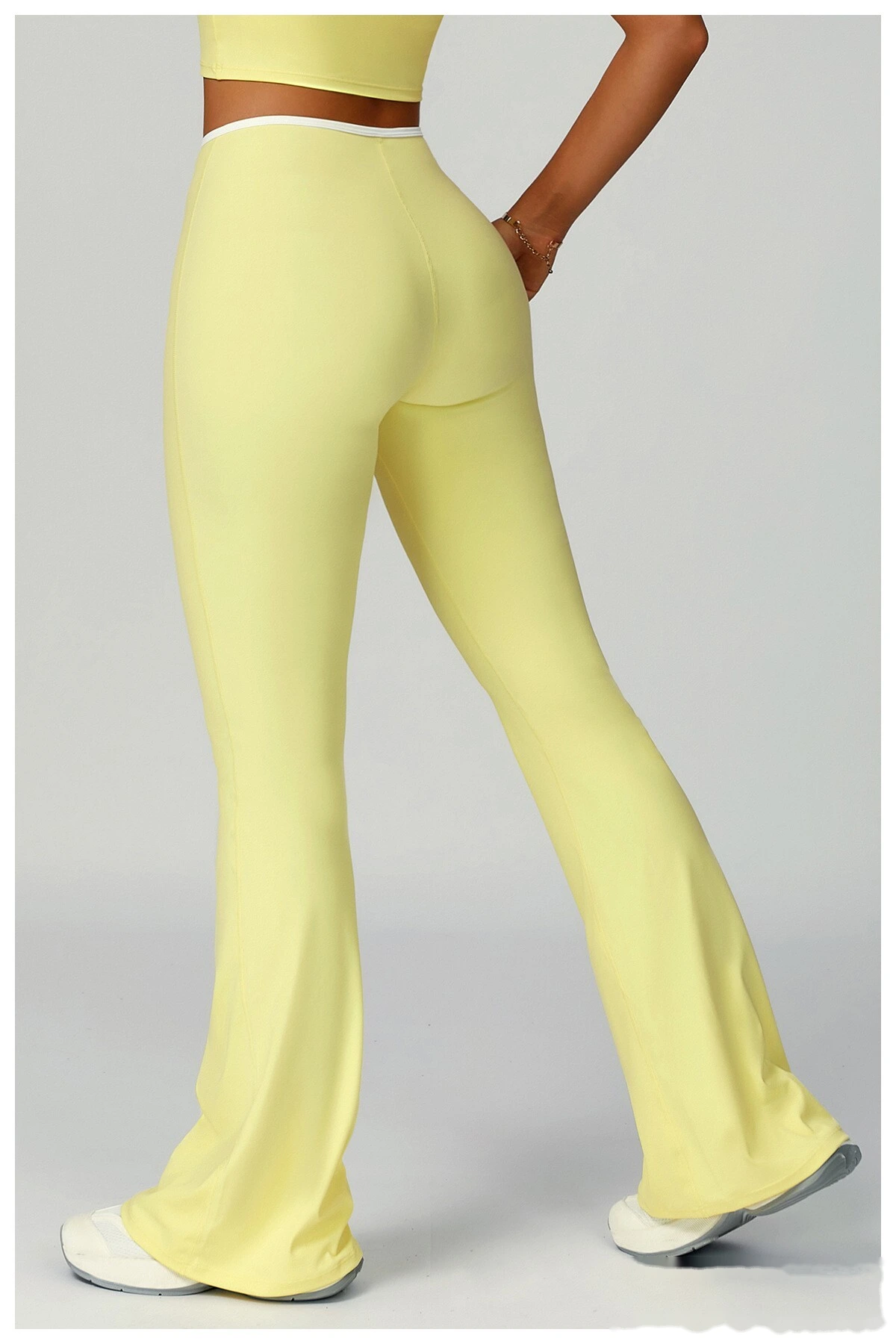 Custom-made contrast-wrapped bell-bottoms yoga fitness exercise high waist slim bell-bottoms women detail