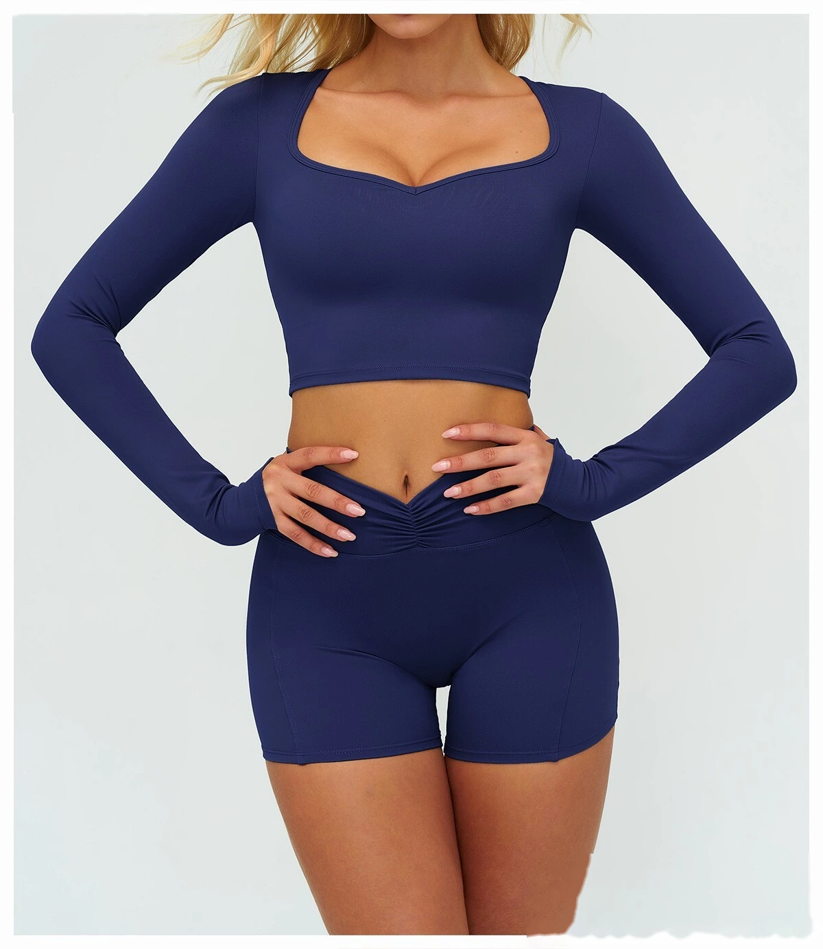 Women's High-Elastic Yoga Shirt - Customizable Slim-Fit Long Sleeve Workout Top for Running, Fitness & Casual Outings detail