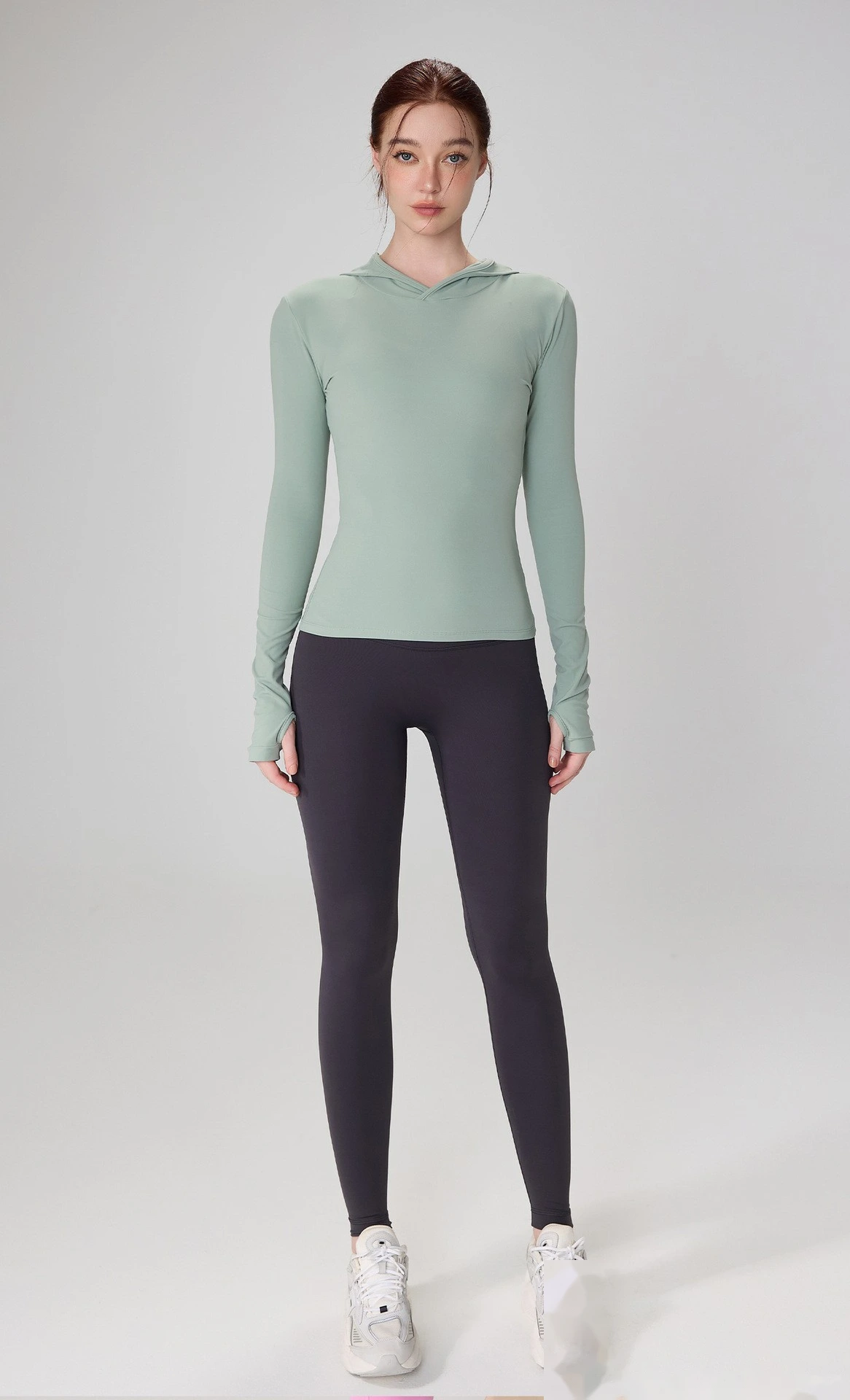 autumn hooded fitness suit Slim-fit Yoga with Finger Sleeve Training Running Shirt Female Autumn detail