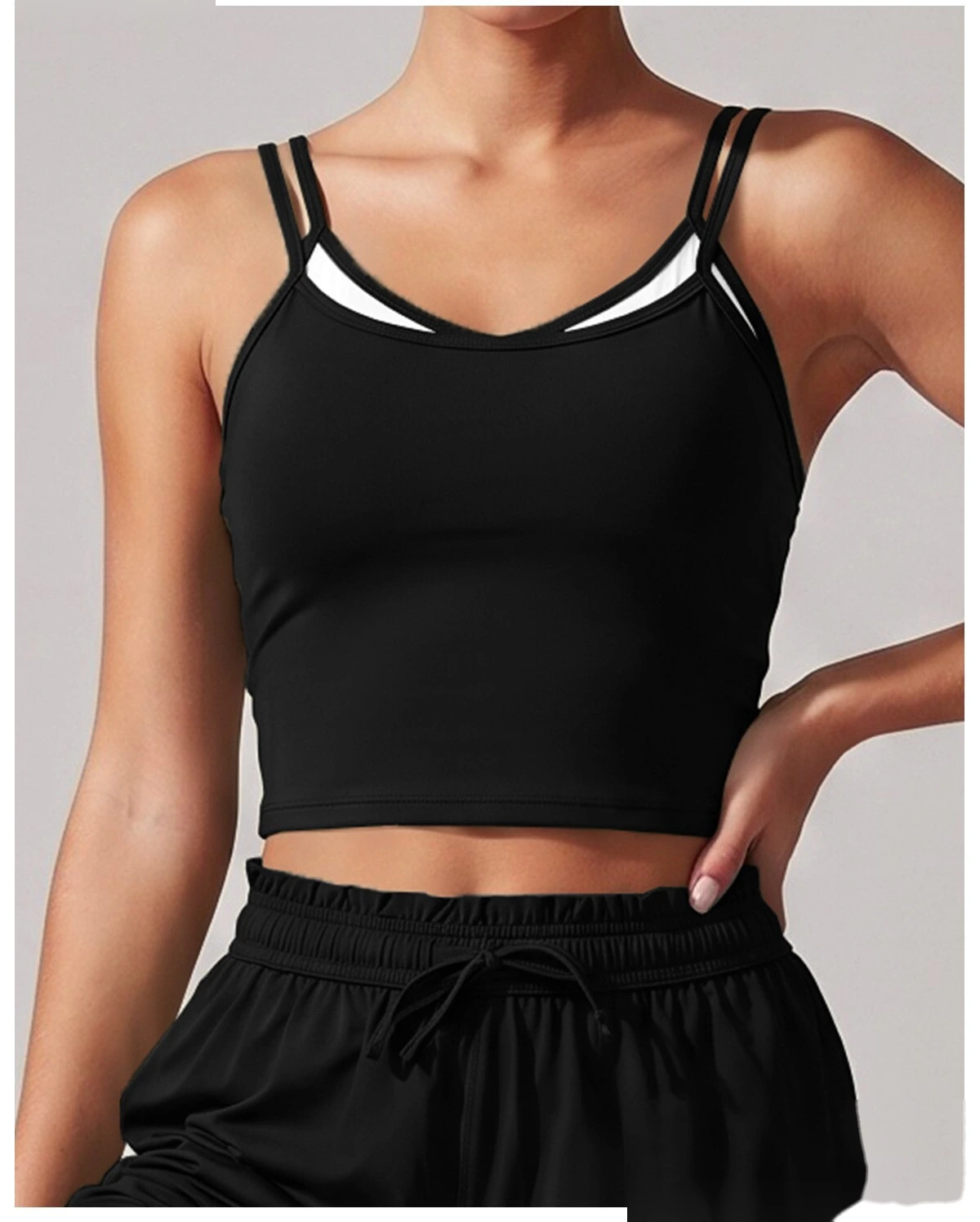 Women U Shape Beauty Back Sleeveless Vest, Padded Sports Top + Yoga Pants Set, Stretch Fitness Outfit for Gym detail