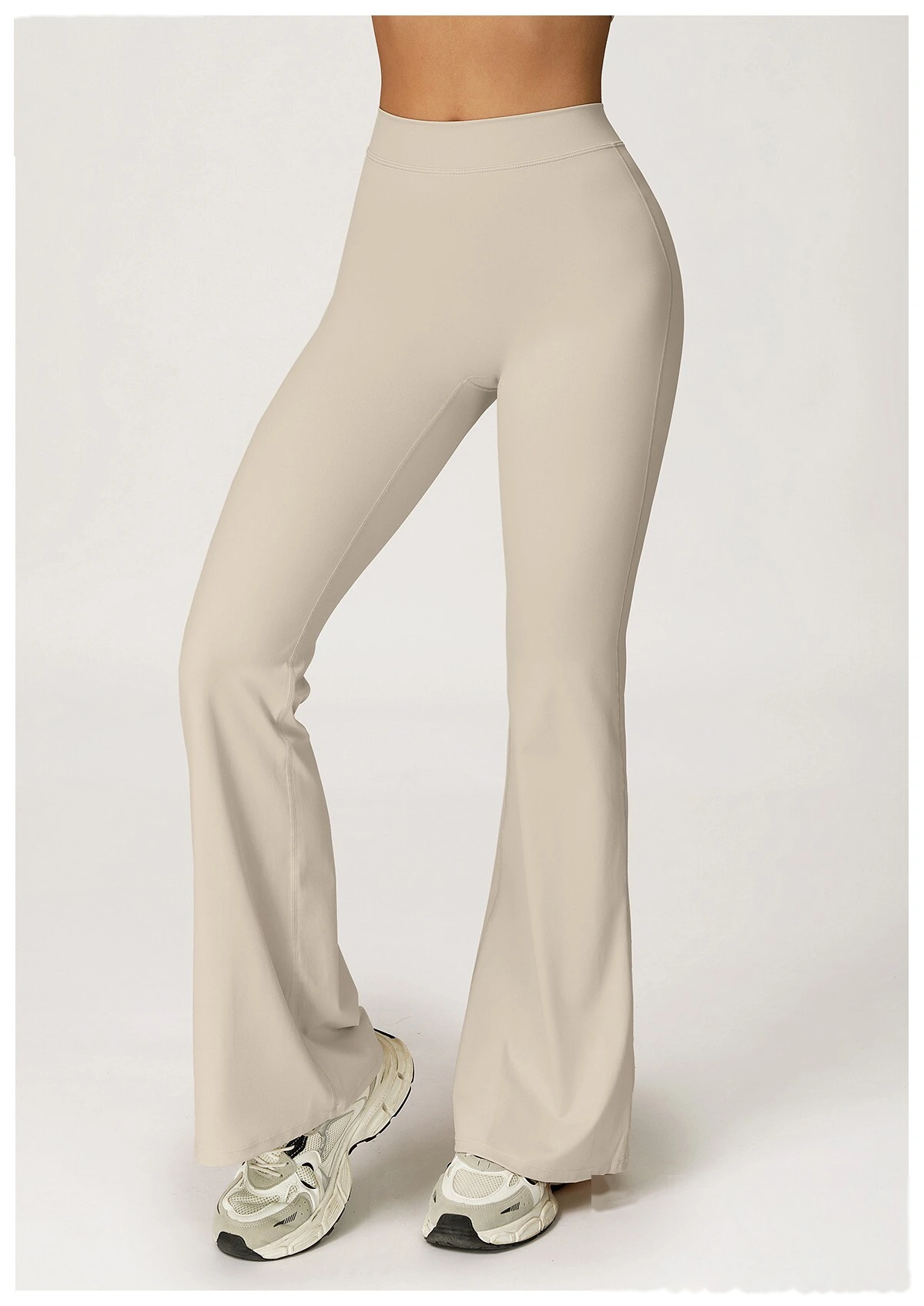 Customized European and American sports pants, high waist, tight body, wide legs and slim trumpet fitness pants. detail