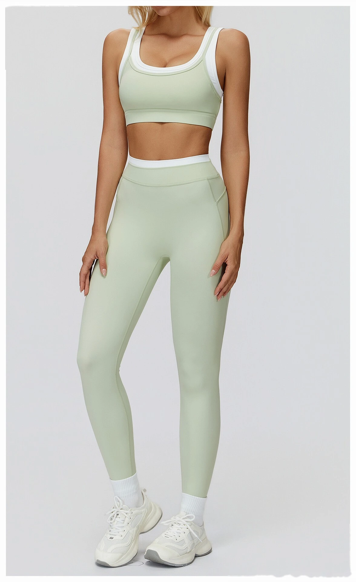 Customizable EU-US Athletic Leggings | Women's Ribbed High-Waist Contrast Tights, Yoga & Running detail