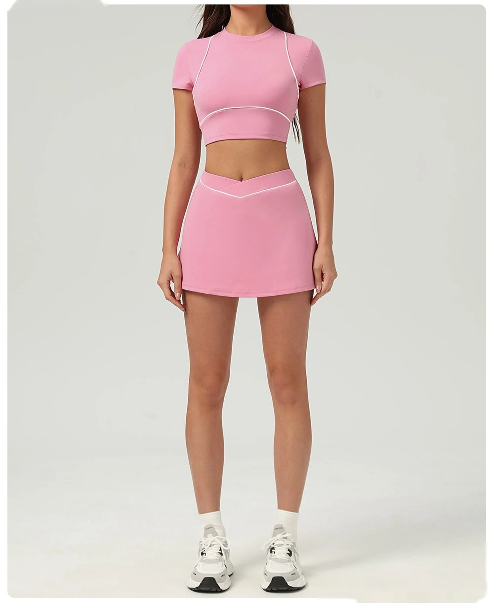 Customized running skirt with slim hips and crossed waist yoga skirt and tennis skirt. detail