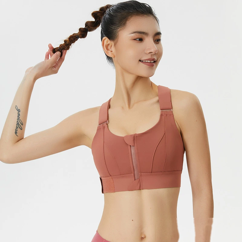 Womens zip sports bras high strength adjustable workout gym bra detail