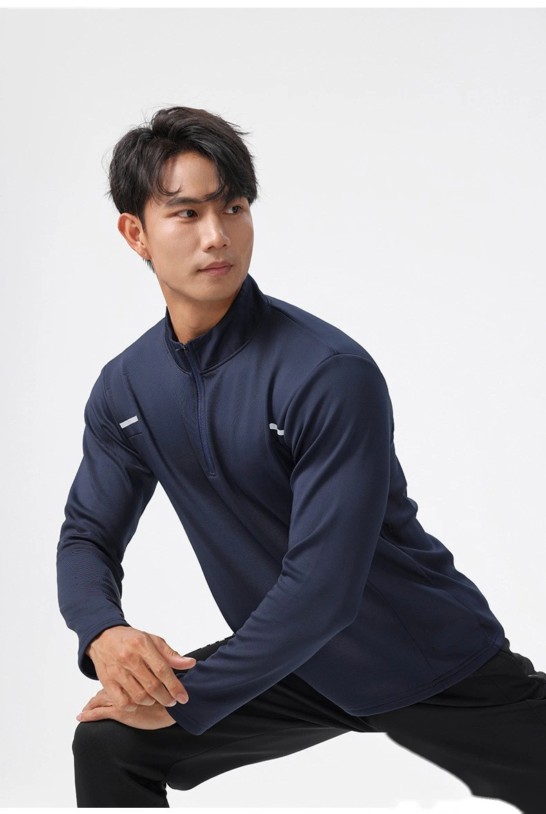 Customized men's spring and autumn sportswear fitness fishing running collar half zipper sports long sleeve T-shirt detail