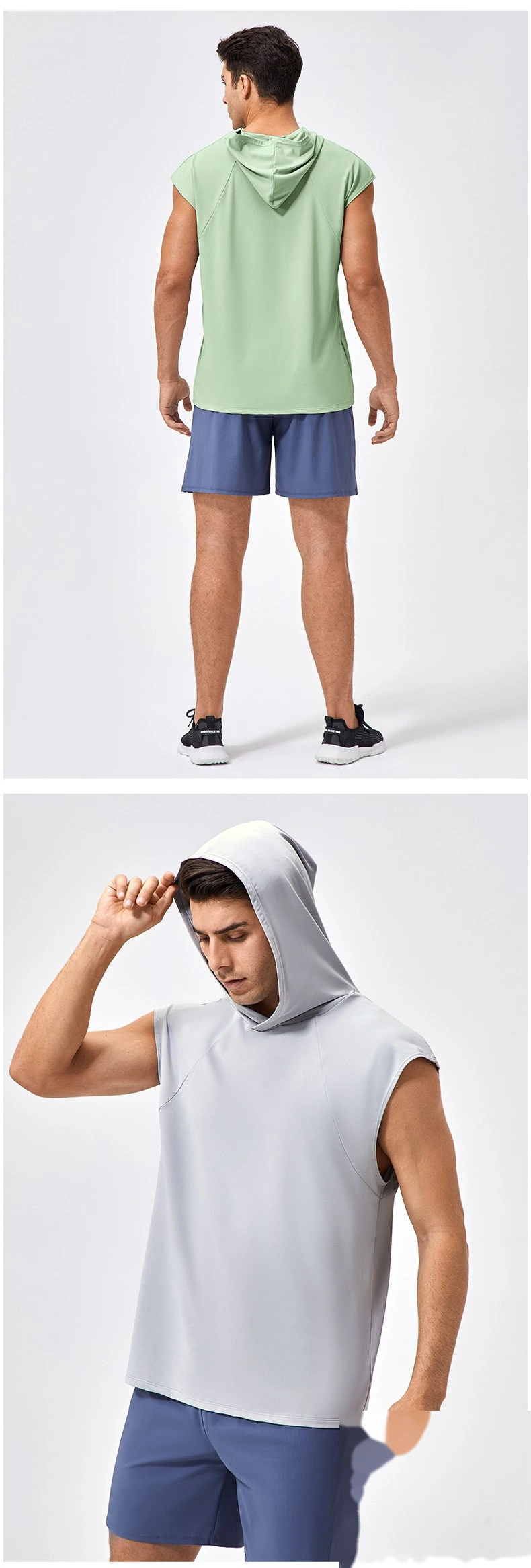 Customized men's loose quick-drying basketball running jacket hooded fitness vest detail