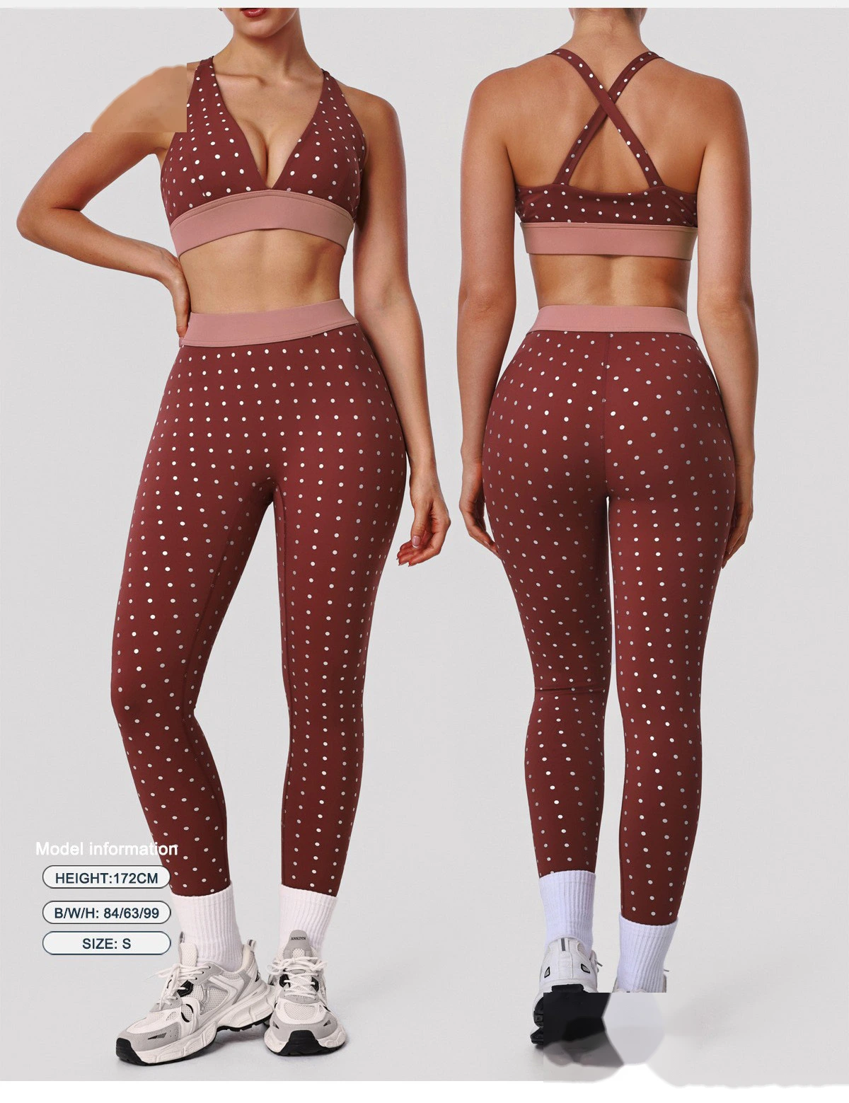 Bulk Custom Cross Beauty Back Yoga Bra - Color Block Polka Dot High-Stretch Sexy Gym Running Activewear detail