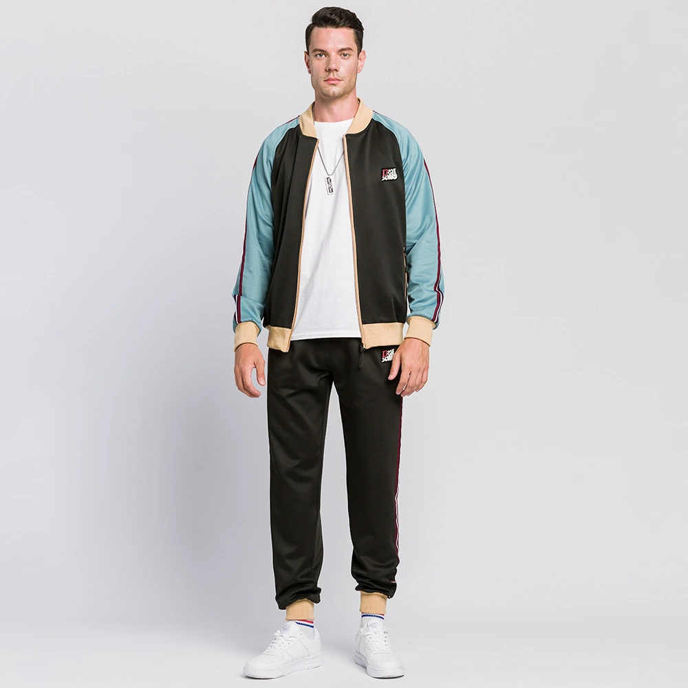 Mens sports jackets full zip color block stripe sweatshirts detail