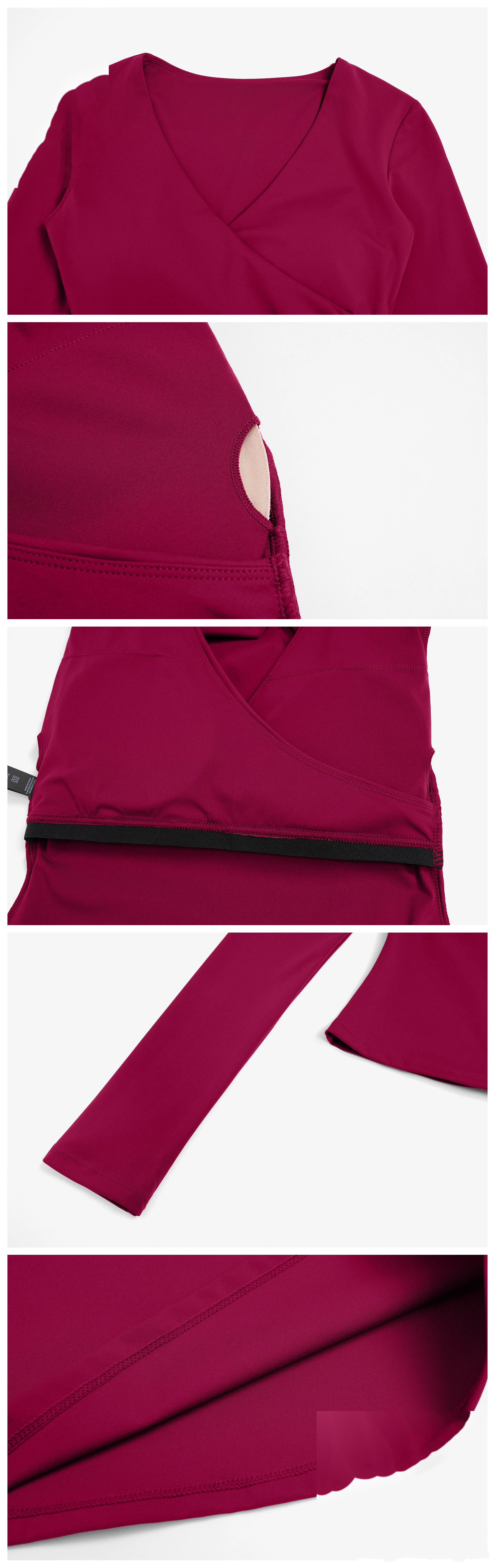 Custom Yoga Long Sleeve Top - Women's V-Neck Pilates Workout Shirt for Running & Fitness detail