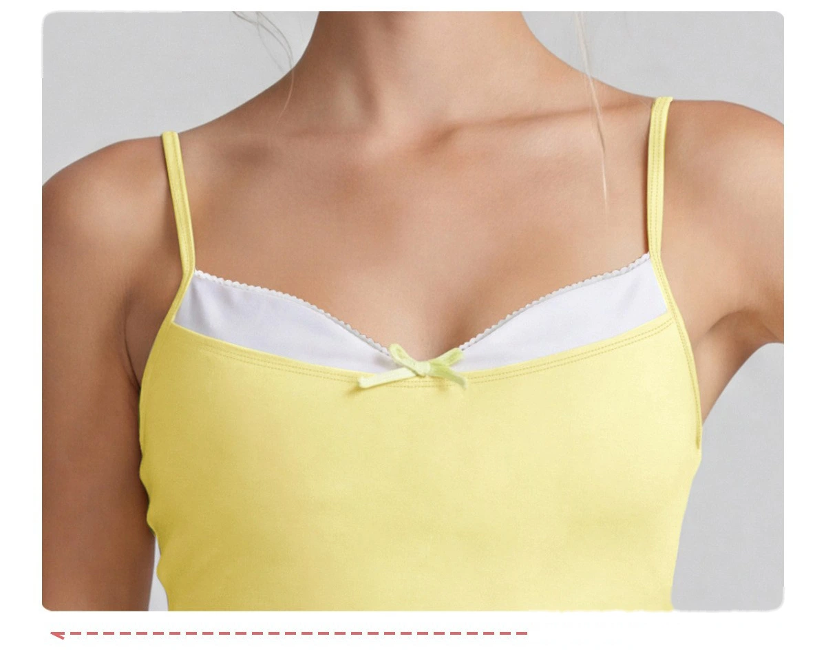 Color Block Fake Two-Piece Sports Tank, Thin Strap Beauty Back Yoga Cami with Padded Cups for Pilates Training detail