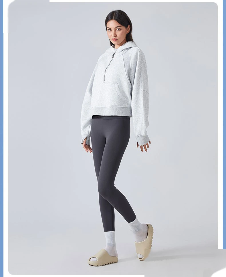 Customized autumn and winter cashmere warm hooded sweater outdoor fitness loose sports top women detail