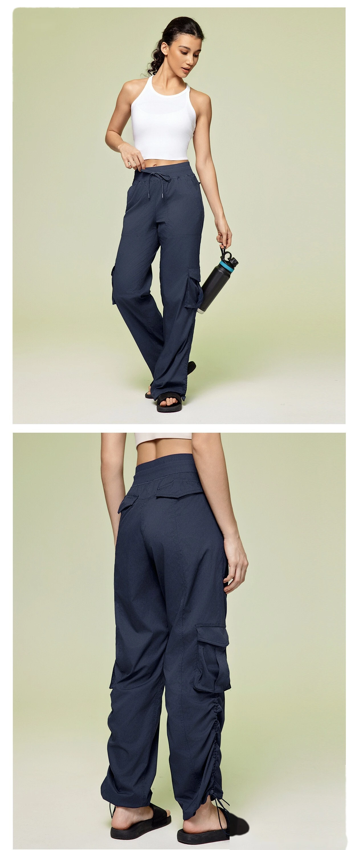 Customized outdoor running pants lightweight fitness pants multi-pocket wide-leg tooling casual pants detail
