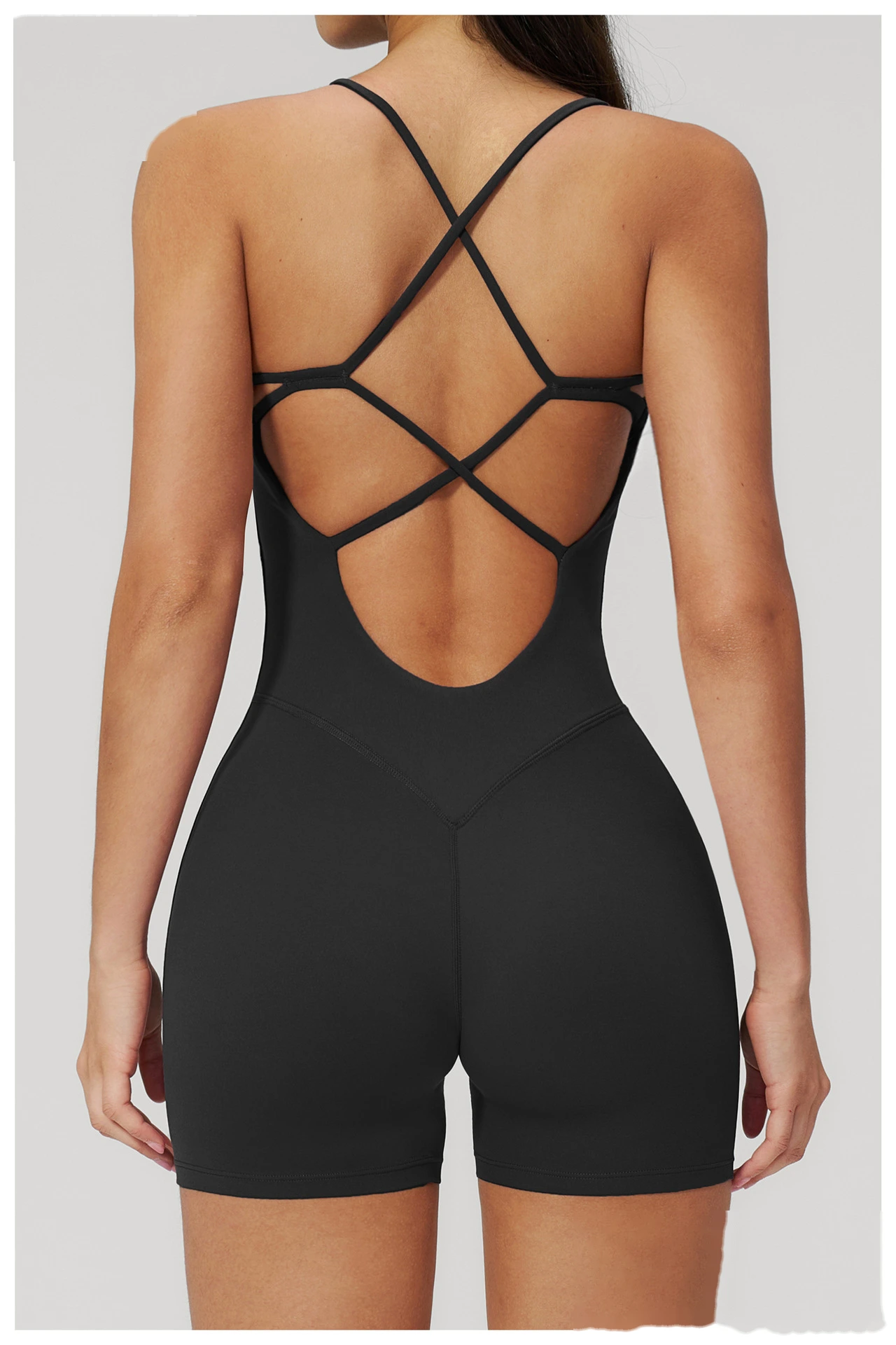 Backless Ruched Flared Leg Yoga Jumpsuit, Custom Butt Lifting Slim Fitness Dance One Piece Sports Wear detail