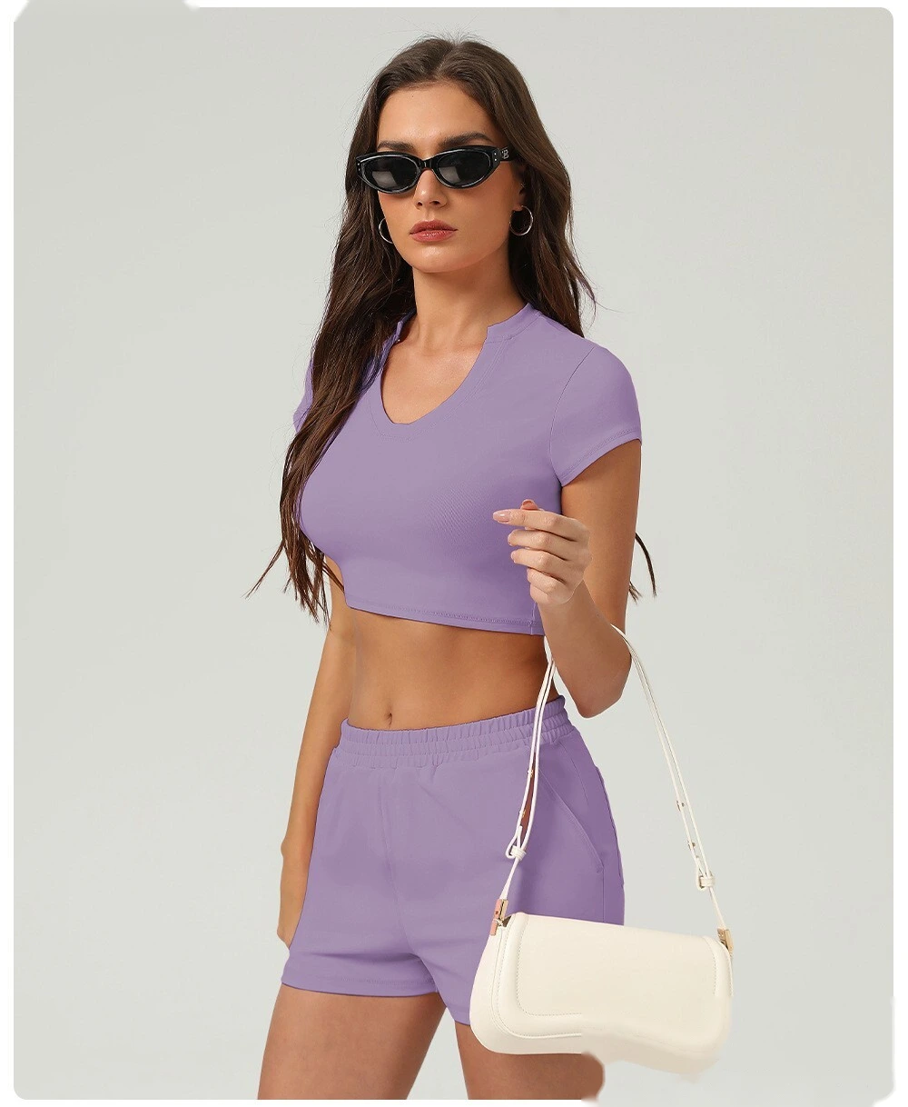 Yoga sports shirt female summer short sleeve high elastic tight yoga fitness T-shirt detail