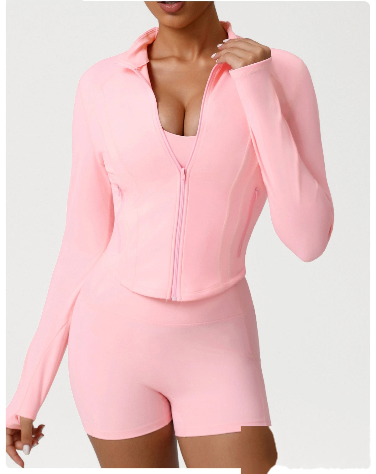 Custom autumn and winter Europe and the United States tight-fitting yoga fitness jacket women. detail