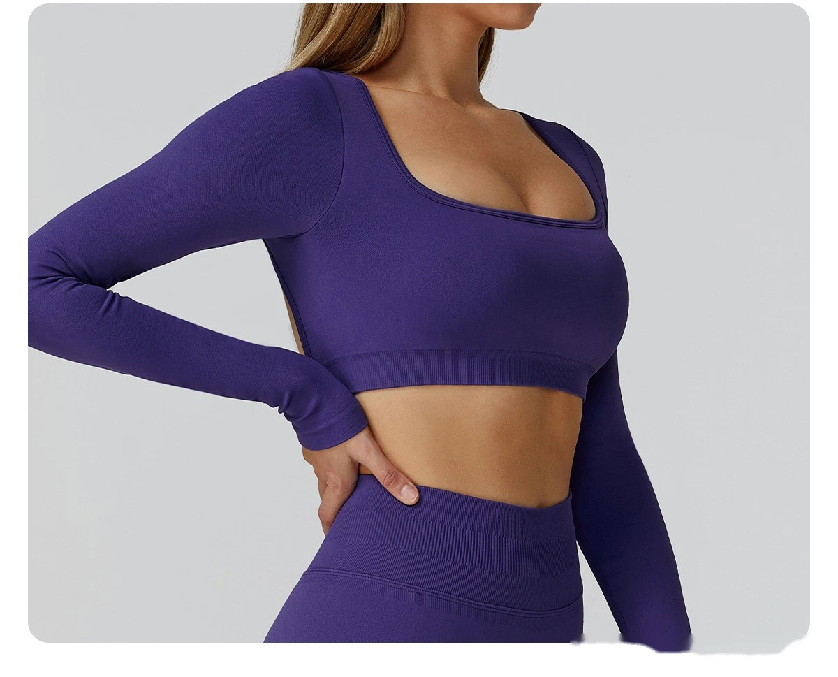 Customized seamless yoga clothes women's hollow back slim long-sleeved sports tops detail