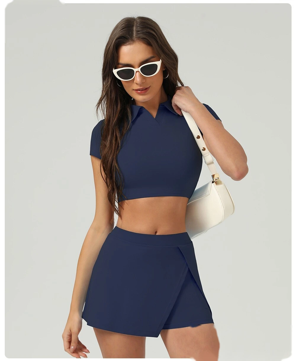Ice sunscreen tennis T-shirt women's lapels new short sports casual shirt summer yoga fitness clothes detail