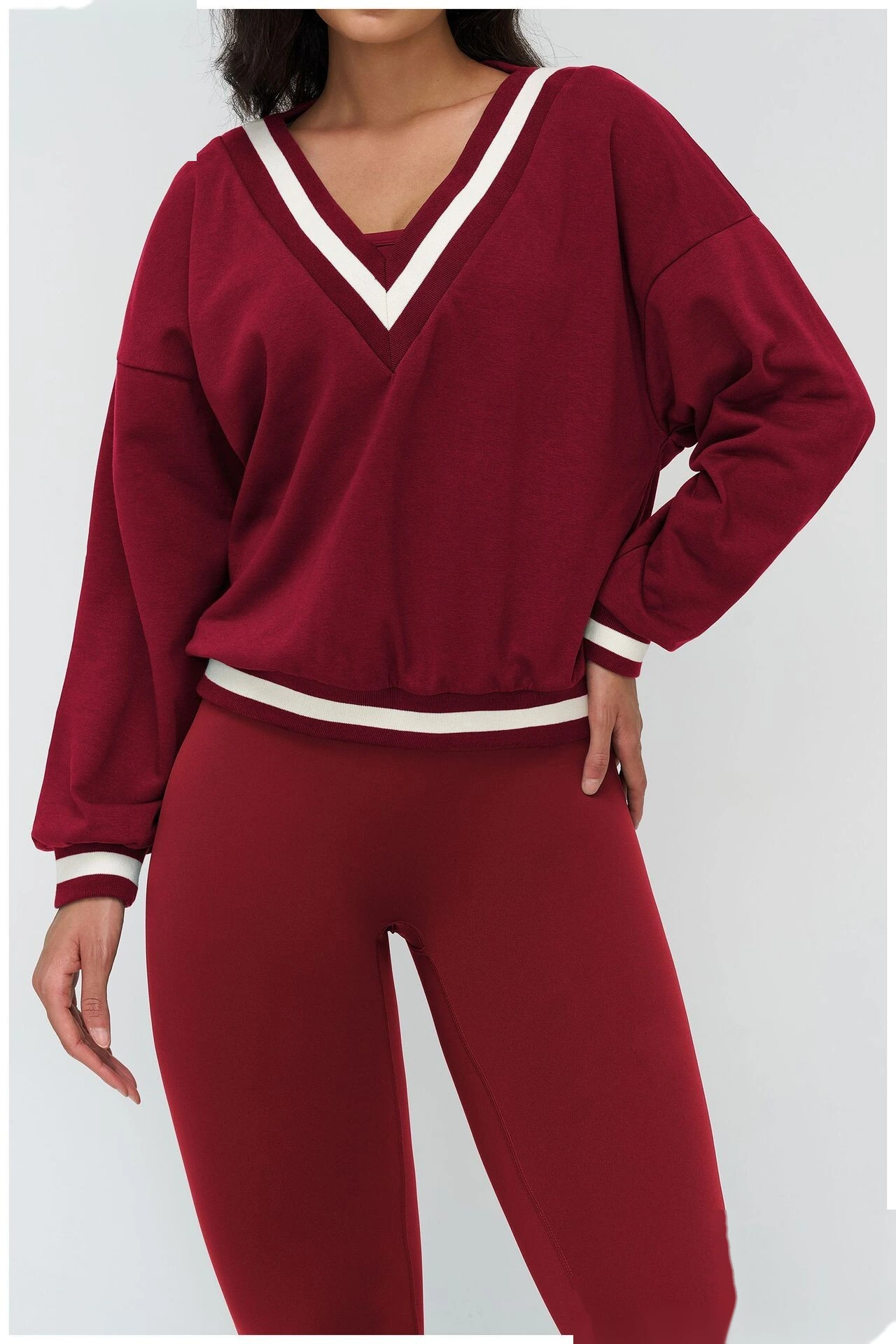 Bulk Custom V-Neck Casual Hoodie - Color Block Loose Fit Outdoor Sports Running Sweatshirt detail