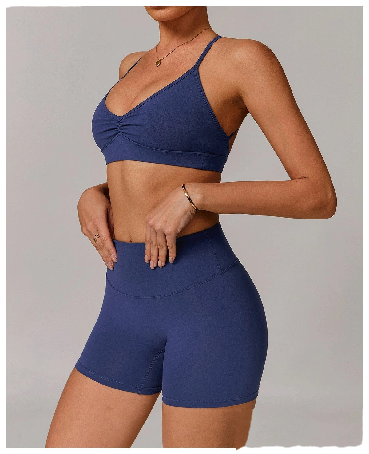 Quick-drying V-neck yoga bra cross-back pleated underwear running fitness bra detail