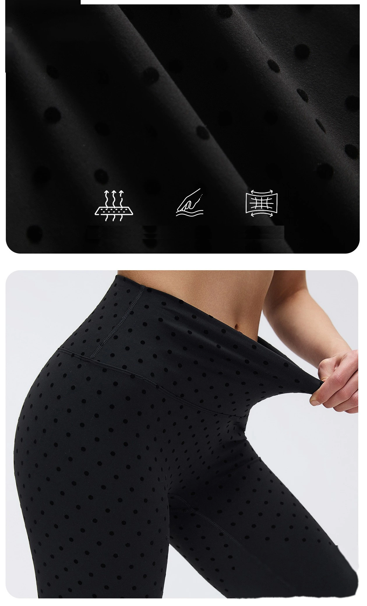 Bulk Custom Yoga Sports Set - Polka Dot Tummy Control Leggings & Slimming Stand Collar Workout Jacket detail