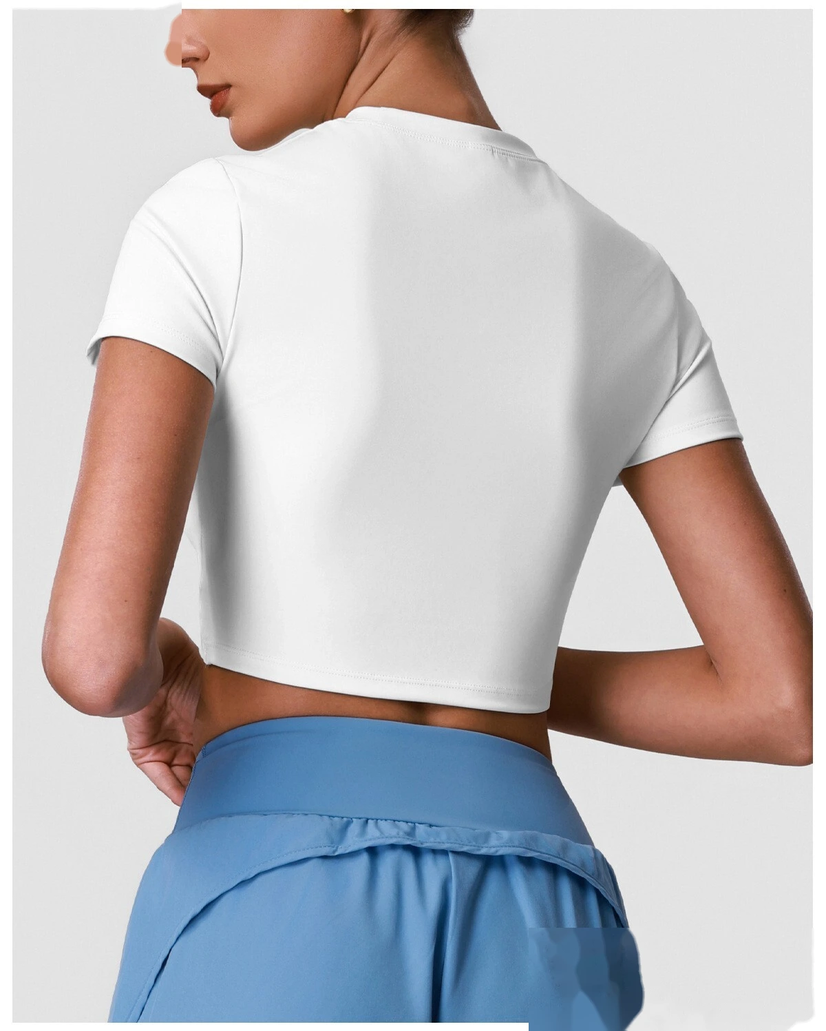 Women's Custom Waist Slimming Slim Fit Sports Fitness Short Sleeve, Casual Short Length Outdoor Yoga Top T-Shirt detail